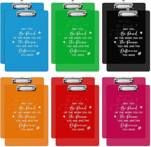 Graduation Employee Appreciation Gift Plastic Clip Boards Colored Clear Clipboards with Low Profile Clip Inspirational Office Standard A4 Letter Size Back to School Teacher Gifts Team Gift(12 Pcs) in Saudi Arabia