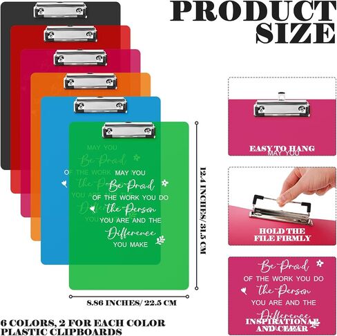 Graduation Employee Appreciation Gift Plastic Clip Boards Colored Clear Clipboards with Low Profile Clip Inspirational Office Standard A4 Letter Size Back to School Teacher Gifts Team Gift(12 Pcs) in Saudi Arabia