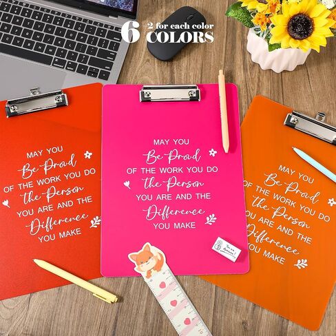 Graduation Employee Appreciation Gift Plastic Clip Boards Colored Clear Clipboards with Low Profile Clip Inspirational Office Standard A4 Letter Size Back to School Teacher Gifts Team Gift(12 Pcs) in Saudi Arabia