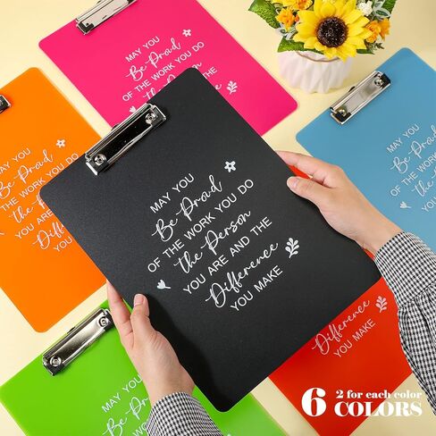 Graduation Employee Appreciation Gift Plastic Clip Boards Colored Clear Clipboards with Low Profile Clip Inspirational Office Standard A4 Letter Size Back to School Teacher Gifts Team Gift(12 Pcs) in Saudi Arabia