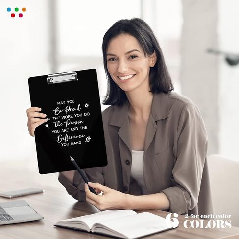 Graduation Employee Appreciation Gift Plastic Clip Boards Colored Clear Clipboards with Low Profile Clip Inspirational Office Standard A4 Letter Size Back to School Teacher Gifts Team Gift(12 Pcs) in Saudi Arabia
