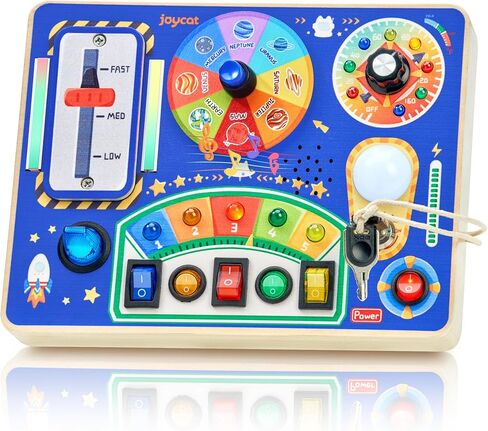 Busy Board with Led Light, Toddler Toys for 1 2 3 4 Year Old Boys and Girls, Wooden Sensory Toys with Music, Travel Toys for Toddlers 1-3, Birthday Presents (Blue) in Kuwait