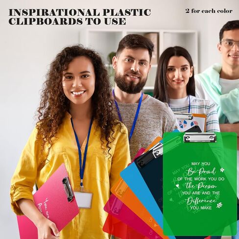 Graduation Employee Appreciation Gift Plastic Clip Boards Colored Clear Clipboards with Low Profile Clip Inspirational Office Standard A4 Letter Size Back to School Teacher Gifts Team Gift(12 Pcs) in Saudi Arabia