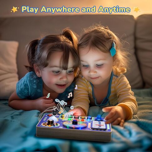 Busy Board with Led Light, Toddler Toys for 1 2 3 4 Year Old Boys and Girls, Wooden Sensory Toys with Music, Travel Toys for Toddlers 1-3, Birthday Presents (Blue) in Kuwait