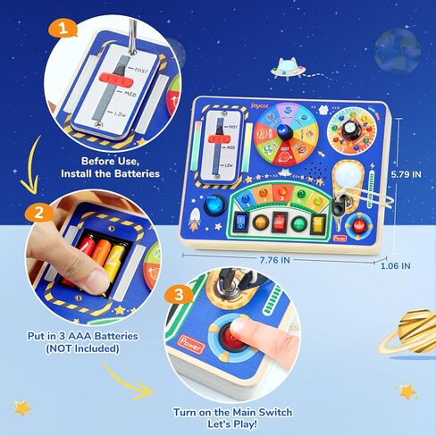 Busy Board with Led Light, Toddler Toys for 1 2 3 4 Year Old Boys and Girls, Wooden Sensory Toys with Music, Travel Toys for Toddlers 1-3, Birthday Presents (Blue) in Kuwait