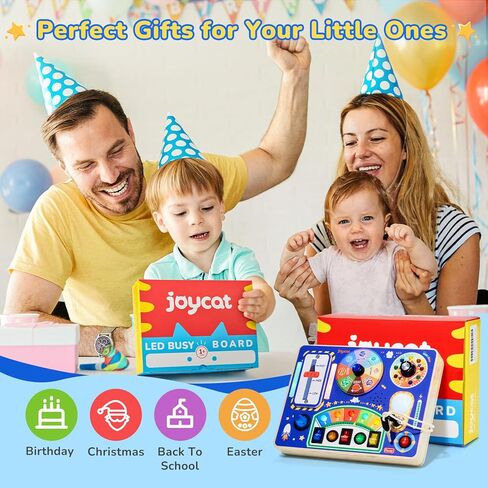 Busy Board with Led Light, Toddler Toys for 1 2 3 4 Year Old Boys and Girls, Wooden Sensory Toys with Music, Travel Toys for Toddlers 1-3, Birthday Presents (Blue) in Kuwait