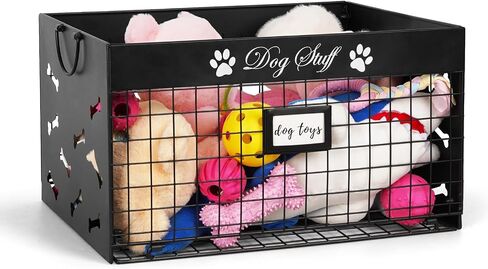 Dog Toy Basket - Large Dog Toy Box with Handles and Label Position Design for Living Room, Metal Dog Toy Bin Storage for Dogs Chew Pets Toys, Blankets, Clothes, Food (Black) in Saudi Arabia