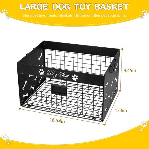 Dog Toy Basket - Large Dog Toy Box with Handles and Label Position Design for Living Room, Metal Dog Toy Bin Storage for Dogs Chew Pets Toys, Blankets, Clothes, Food (Black) in Saudi Arabia