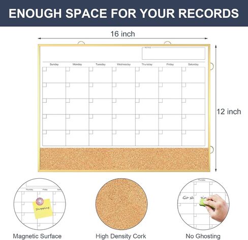 تقويم محو جاف في Tankee - 16 "x12" لوحة كورك من الوجهين على الوجهين ، Como ، تقويم صغير شهريًا للمجلس الأبيض المغناطيسي للجدار ، المنزل ، المكتب ، المطبخ ، التخطيط ، المدرسة in Kuwait