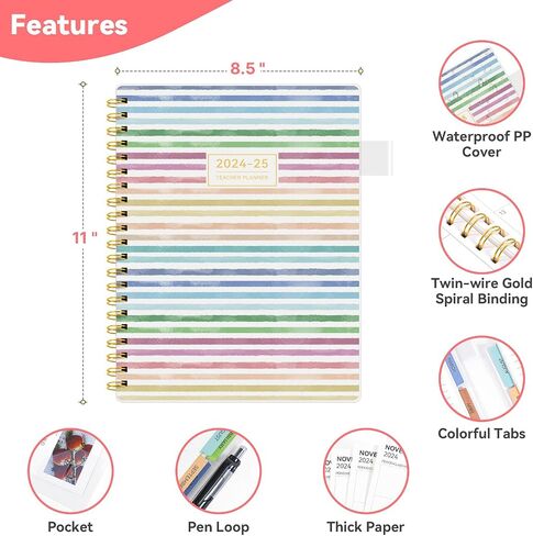 Teacher Planner 2024-2025, Teacher Lesson Planner Aug 2024-Jul 2025, 8.5"x11", Planner 2024-2025 Daily Weekly and Monthly, Spiral Bound Calendar Notebook with Color Tabs, School Supplies in Saudi Arabia
