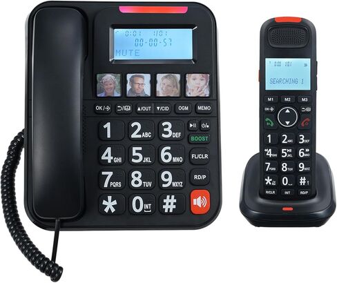D2015 TAM Expandable Phone System Corded/Cordless Phone System with Telephone Answering Big Buttons Handset/Base Speakerphones in 3 Lines Display Caller ID 50 Phone Book Memories (Black) in Saudi Arabia