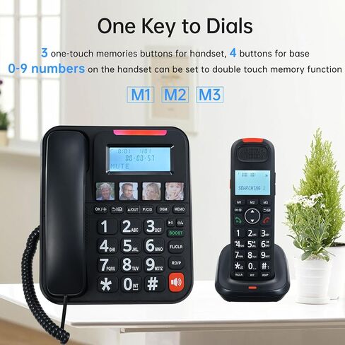 D2015 TAM Expandable Phone System Corded/Cordless Phone System with Telephone Answering Big Buttons Handset/Base Speakerphones in 3 Lines Display Caller ID 50 Phone Book Memories (Black) in Saudi Arabia