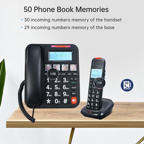 D2015 TAM Expandable Phone System Corded/Cordless Phone System with Telephone Answering Big Buttons Handset/Base Speakerphones in 3 Lines Display Caller ID 50 Phone Book Memories (Black) in Saudi Arabia