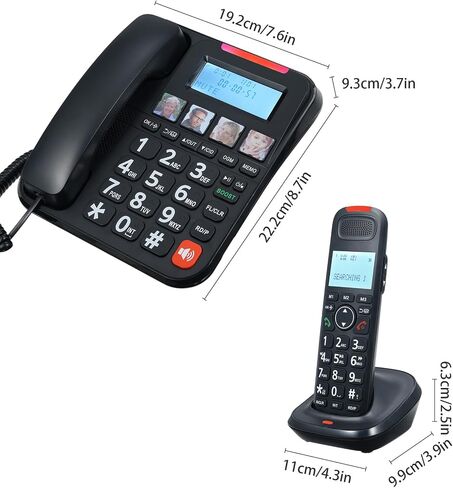 D2015 TAM Expandable Phone System Corded/Cordless Phone System with Telephone Answering Big Buttons Handset/Base Speakerphones in 3 Lines Display Caller ID 50 Phone Book Memories (Black) in Saudi Arabia