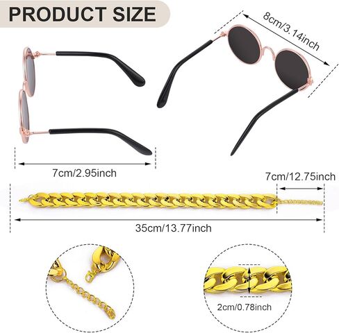 Cat Costume Sunglasses with Collar Chain, Retro Pet Eyeglasses Funny Kittens Costume Docorations Cosplay Dog Puppies Photo Props for Birthday (Rose Gold) in Kuwait