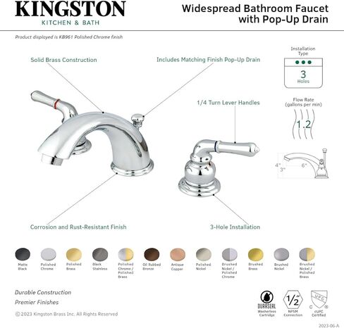 Kingston Brass Elements of Design Magellan EB954 صنبور مرحاض صغير واسع الانتشار مع نافذة منبثقة للبيع بالتجزئة، من 4 بوصات إلى 8 بوصات، كروم / نحاس مصقول in Kuwait