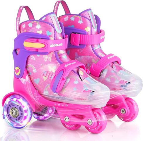 Kids Roller Skates for Beginners - ZOOBLISS 4 Adjustable Sizes Tri-Wheel Skates for Girls and Boys Ages 3-7, Toddler Roller Skates with Light-Up Wheels in Saudi Arabia