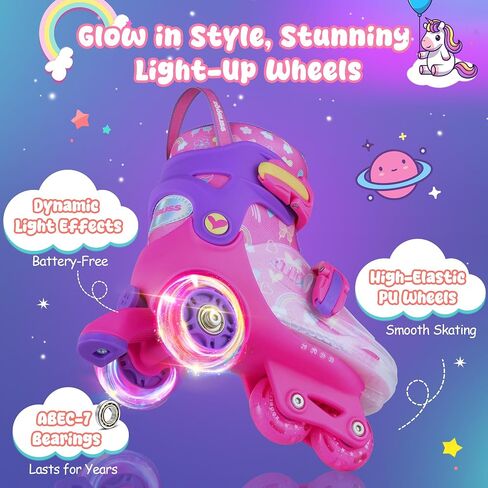 Kids Roller Skates for Beginners - ZOOBLISS 4 Adjustable Sizes Tri-Wheel Skates for Girls and Boys Ages 3-7, Toddler Roller Skates with Light-Up Wheels in Saudi Arabia