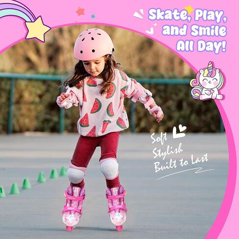 Kids Roller Skates for Beginners - ZOOBLISS 4 Adjustable Sizes Tri-Wheel Skates for Girls and Boys Ages 3-7, Toddler Roller Skates with Light-Up Wheels in Saudi Arabia