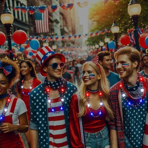 4th of July Bead Necklace Light up LED Neon Beaded Necklaces Bulk Patriotic red white and blue star Accessories for Independence Day Memorial Day Events Party Celebration in Kuwait