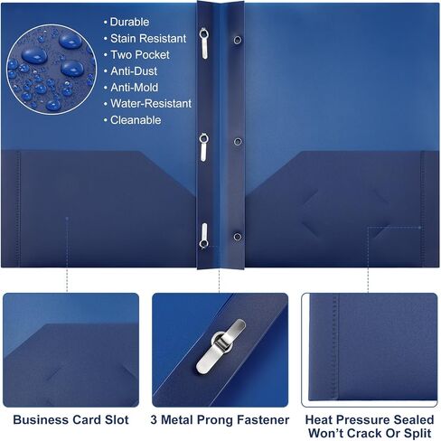 Patelai 12 Pcs Plastic Folders with Pockets 2 Heavy Duty Pocket Folders with 3 Prongs and Fasteners for Office (White,Gray,Black) in Saudi Arabia