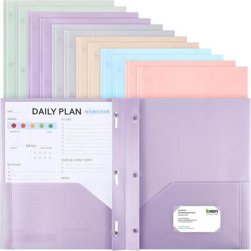 Patelai 12 Pcs Plastic Folders with Pockets 2 Heavy Duty Pocket Folders with 3 Prongs and Fasteners for Office (White,Gray,Black) in Saudi Arabia