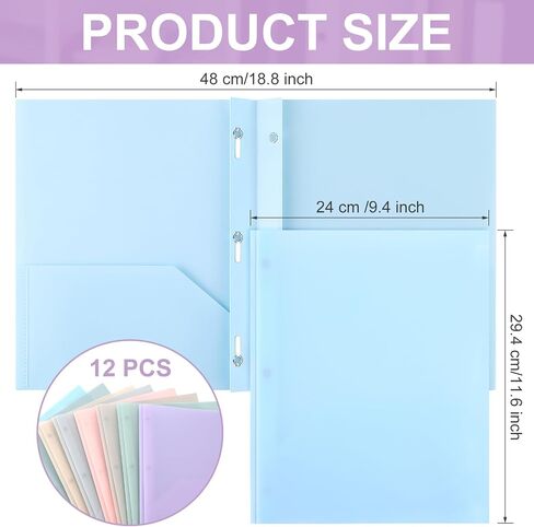 Patelai 12 Pcs Plastic Folders with Pockets 2 Heavy Duty Pocket Folders with 3 Prongs and Fasteners for Office (White,Gray,Black) in Saudi Arabia