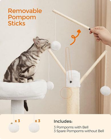 Feandrea Cat Tree with Litter Box Enclosure, 2-in-1 Modern Cat Tower, 55.1-Inch Cat Condo with Scratching Posts, Removable Pompom Sticks, Greige UPCT113G01 in Kuwait