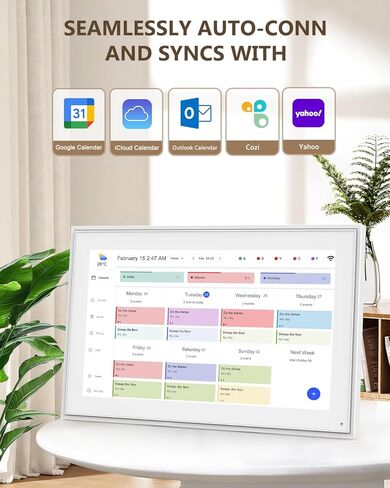 Digital Calendar, 15.6inch Smart WiFi Digital Calendar&Chore Chart, 1920 * 1080 IPS Touch Screen HD Display for Family Schedules, Wall-Mounted, Share Moments Instantly from Anywhere (White, 15.6 inch) in Kuwait
