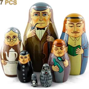 Matryoshka Russian التعشيش على قصص دوافع شيرلوك هولمز 7 PCS التماثيل الخشبية