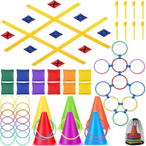 71 PCS Carnival Games مجموعة 4 أقدام × 4 قدم عملاق TIC TAC TAK TOE GAME ، مخروطات بلاستيكية ناعمة للأكياس الفاصولي
