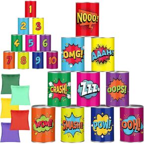 ShinyRelief 20 Pcs of Bean Bag Toss Game Carnival Knockdown Can Throwing Game Sets Including 10 Tin Cans and 10 Bean Bags Suitable for Kids Outdoor Lawn Yard Activities in Kuwait