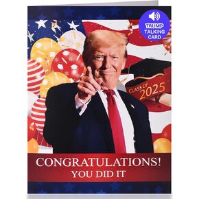 بطاقة التخرج من ترامب مع صوت حقيقي ، فئة Donald مضحكة من 2025 تهانينا بطاقات الدرجات ، موضوع الرئاسة تهانينا هدايا بطاقة الترحيب لعام 2025 خريجي جامعة الثانوية في كلية الثانوية