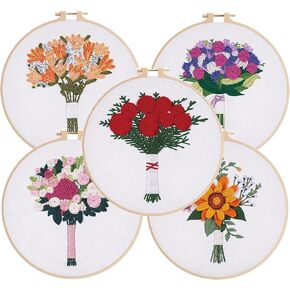 TGFXA 5 Pack Pack Steproidery Kit للبالغين ربيع أدوات الحرف الكبار المتقاطع مع أنماط ختم الزهور لكمة إبرة مجموعات البالغين يشمل روز عباد الشمس