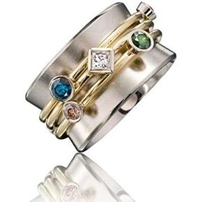 Emerald Ring 925 Sterling Silver Multicolor Multi Row Ladies Sparkling Diamond Pink Blue Ring Gemstone Ladies Ring Wave Eternity Engagement Wedding Promise Ring Anniversary Cocktail Ring （8）