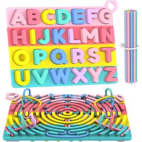Silicone Alphabet Puzzle, ABC Letter Puzzle for Toddlers 1 2 3 4 5 Year Old, 2 in 1 Learning Toys with Alphabet Board & Letter Blocks, Preschool Puzzles Educational Toys for Kids