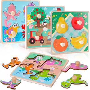 ألغاز Lovestown Wooden Peg Learning ألعاب Montessori التعليمية اللغز مع مقابض للأطفال الصغار قبل المدرسة أطفال 4 PCS
