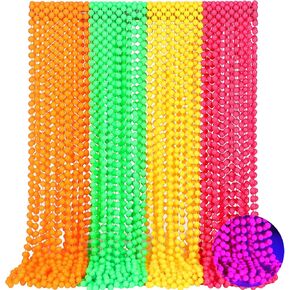 Ecally 48pcs توهج في قلادات حبة الأشعة فوق البنفسجية المظلمة Glow Neon Party Supplies 80s UV أسود الضوء النيون قلادات الجزء الأكبر لزخارف عيد ميلاد حفل زفاف الحفل الهالوين
