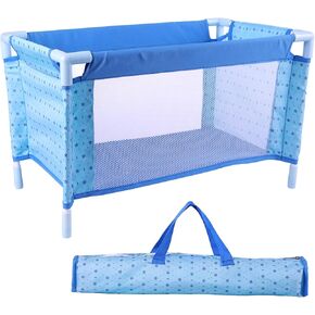 Babeside Baby Baby Doll Crib ، Baby Doll Bed لـ 17-21 Dolls ، Play Baby Doll Playpen Crib ، إكسسوارات دمية Baby Rebort مع حقيبة تخزين ، Doll Pack N Play Gift (Blue)