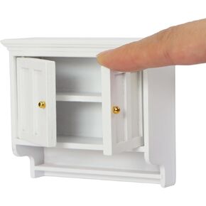 أثاث Iland Dollhouse على مقياس 1/12 ، Dollhouse Kitchen Cabinet Miniature Shelf في Modern Country White