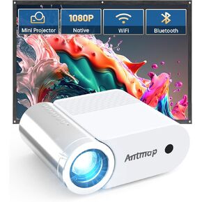 Mini Projector with WiFi and Bluetooth, Mini Portable Projector for iPhone 1080P Support Outdoor Projector Wireless WiFi Projectors for Bedroom, Compatible with Phone/Pad/Laptop/TV Stick