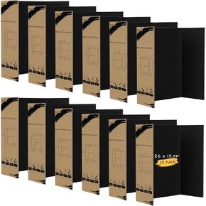 HAUTOCO 12 Pack Trifold Poster Board 26'' x 15.74'' Medium Tri Fold Project Boards Black Corrugated Presentation Cardboard for Science Fairs, School Projects, Event Displays, Business