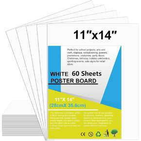 60 Pcs White Poster Board Paper 11x 14 Bulk, ROOKEA Vision Boards Blank Poster Paper for School Arts and Crafts, Classroom Projects, Presentations, Drawing, Scrapbooking, Graphic Displays