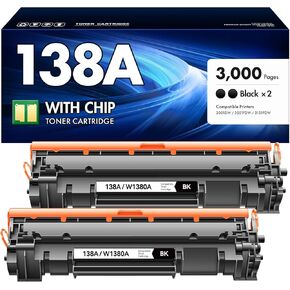 138A Toner Cartridge High-Yield 2-Pack with Chip Replacement for HP 138A 138X W1380X W1380A Compatible with HP Laserjet Pro MFP 3101fdw 3001dw 3101fdwe 3001dwe 3001 MFP 3101 Series Printer Ink Black