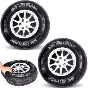 MeOoeck 2 PCS 15.7 بوصة ثلاثية الأبعاد محاكاة عجلة Plush Pillow Car Tyre Big ناعم ناعم الإطارات وسادة وسادة عجلة مقعد للأولاد مضحك غرفة نوم ديكور سباق سيارة حفلة (15.7 بوصة)
