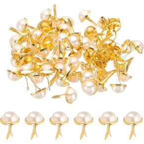 Patikil Brads Paper Paper Hackers ، 100 PCS Mini Mini Metal Pearl Brads Round Round Head Fortener Distener Dister for Art Craft Scrapbooking DIY Supplies ، Gold Tone ، 0.7 "x0.5"