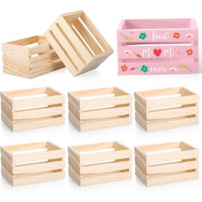 Roowest 12 Pcs 6.5'' Small Wooden Crates for Crafts Unfinished Wood Crate Wood Basket Unfinished Wood Craft for Display Home Bathroom Arts Milk Wine Towel Toys in Kuwait