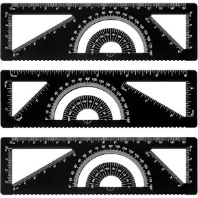 Marspark 3 PCS 4-in-1 Metal Geometry Ruler Set Aluminium Stowndractor Math Jit Kit Black 2 Precision Triangle Straight Edge Prading Meaturing Tool Multifunctional Tool Small Admin