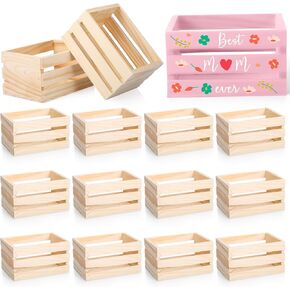 Roowest 12 Pcs 6.5'' Small Wooden Crates for Crafts Unfinished Wood Crate Wood Basket Unfinished Wood Craft for Display Home Bathroom Arts Milk Wine Towel Toys