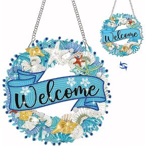 Muzagroo Art Welcome Sign Diamond Art Kits for Adults, 5D Diamond Hanging Ornament Kits for Front Door, DIY Special Shaped Diamond Dot Kits, Home Porch Crystal Hanging Pendant Ornament 2PCS (Welcome)